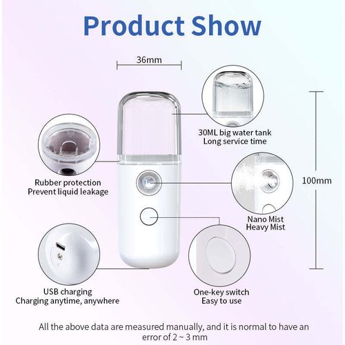 Best Gift Portable Rechargeable Electric Nano Mist Sprayer Continuous Fine Mini Steamer for Car and Facial Mist Application