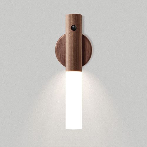 Smart Home LED Wall Lamp Wooden Night Light With Intelligent Body Sensor Rechargeable Indoor Cabinet Lamp for Home Decor