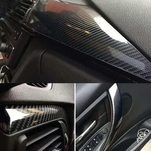 1 roll 19.69 inches x 59.84 inches 6D High Gloss Black Carbon Fiber Coated Bubble-Free Air Release Car Wrap Film, DIY Car Sticker, Durable PVC Material, Car Exterior Styling
