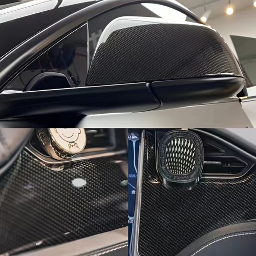 1 roll 19.69 inches x 59.84 inches 6D High Gloss Black Carbon Fiber Coated Bubble-Free Air Release Car Wrap Film, DIY Car Sticker, Durable PVC Material, Car Exterior Styling
