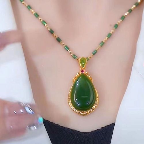 New Bamboo Jade Water Drop Pendant Necklace for Women
