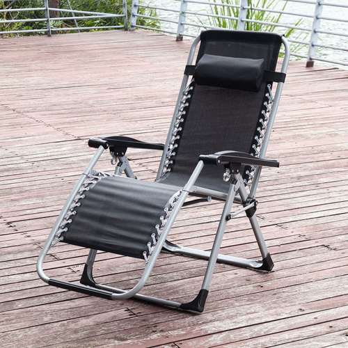Folding Lazy Chair Black Office Recliner Single Person Foldable Chair Portable Backrest Zero Gravity Reinforced