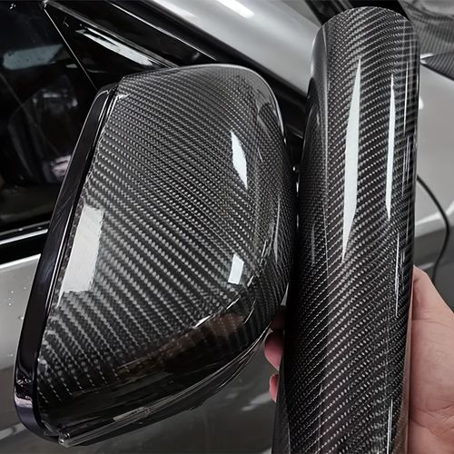 1 roll 19.69 inches x 59.84 inches 6D High Gloss Black Carbon Fiber Coated Bubble-Free Air Release Car Wrap Film, DIY Car Sticker, Durable PVC Material, Car Exterior Styling