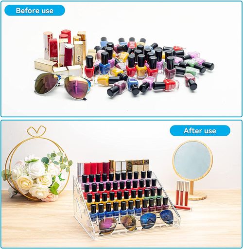 Nail Polish Organizer 72 Bottles of 6 Layers Sunglass Organizer Acrylic Display Rack Eyeglasses Storage Essential Oils Holder Makeup Organizer No Tool Needed Assembly, Clear