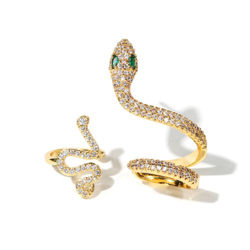 Full diamond three-dimensional snake-shaped stud earrings personalized three-dimensional animal earrings gold snake earrings 2-piece set ear bone clip women