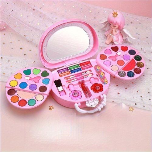 A princess makeup toy set with a 3-tier washable makeup case - pink and colorful fun design, includes brushes, lipstick, and costume play, perfect for birthday parties, Halloween, Christmas gifts, girls' makeup, fun design, and durable construction