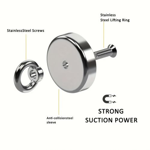 Heavy-Duty Fishing Magnetic Hook Set - Single-Sided Suction Cup, 2.36-Inch Diameter, 393.7-Inch Rope Holder and Hanging Ring, Maximum Pull Force 286.6 lbs