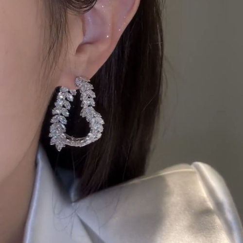 Finetoo Fashion Zircon Wheat Heart Earrings Delicate Crystal Drop Earrings for Women