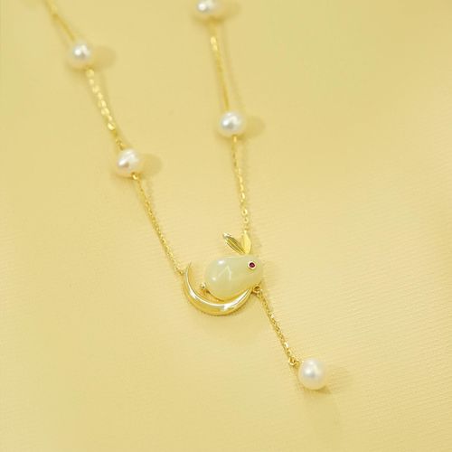 Pearl necklace, female, niche zodiac sign, Hetian jade rabbit, full sky star, collarbone chain pendant