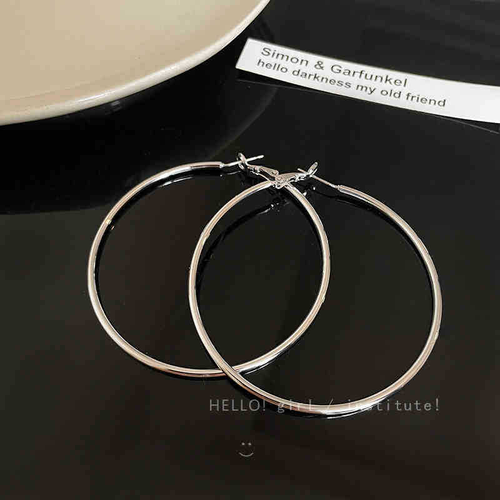 Plain hoop earrings women's light luxury niche temperament high-end earrings 925 silver needle earrings (7cm max)