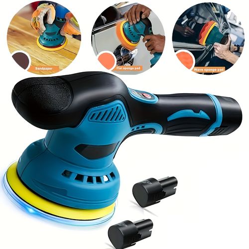 Cordless car polisher, car polishing kit, with battery, 8-speed adjustable, maximum speed 5000 RPM, 5-inch polishing pad with button, suitable for car detailing and scratch removal