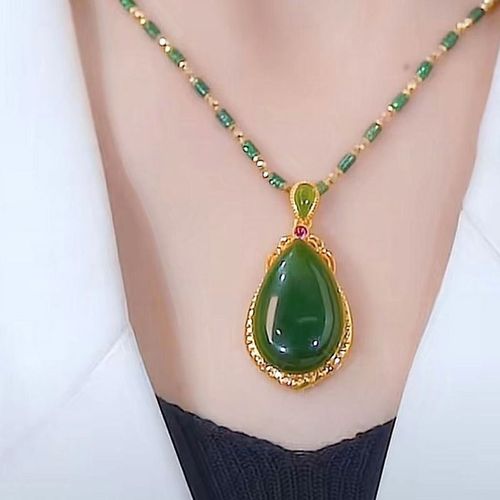 New Bamboo Jade Water Drop Pendant Necklace for Women