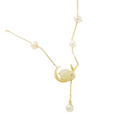 Pearl necklace, female, niche zodiac sign, Hetian jade rabbit, full sky star, collarbone chain pendant