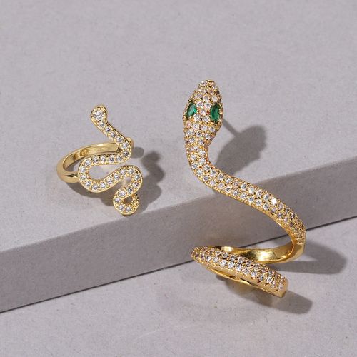 Full diamond three-dimensional snake-shaped stud earrings personalized three-dimensional animal earrings gold snake earrings 2-piece set ear bone clip women