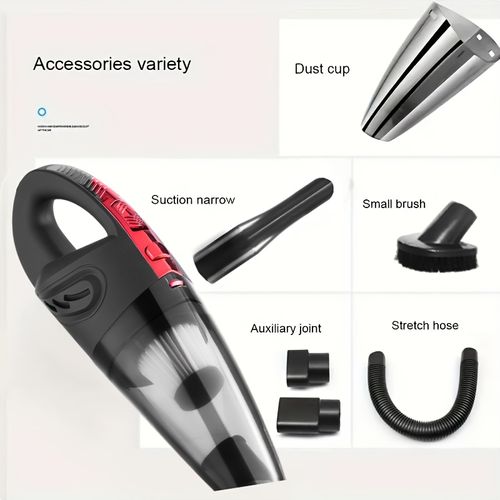 Car vacuum cleaner with five matching accessories for car interior, home and pet cleaning.