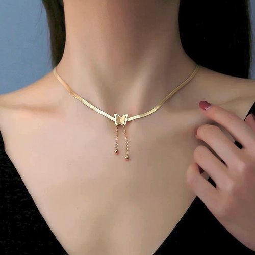 Frosted butterfly tassel titanium steel necklace for women, high-end, versatile, temperament, non-fade blade chain jewelry