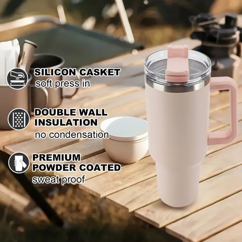 1 Pack, 40 oz Stainless Steel Insulated Mug with Handle and Straw Lid, Sports, Fitness, Outdoor Travel Water Cup, Reusable Car Coffee Cup, Large Capacity 400 oz Water Bottle, Variety of Bright Colours, Perfect for Camping, Driving, Birthday.