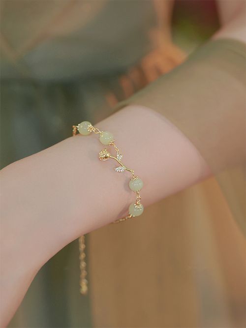 Light luxury tulip flower imitation jade bead charm bracelet women's ins new korean fashion rabbit flower bracelet jewelry