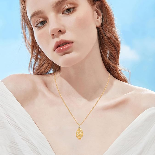 Women's gold leaf pendant necklace