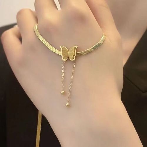 Frosted butterfly tassel titanium steel necklace for women, high-end, versatile, temperament, non-fade blade chain jewelry