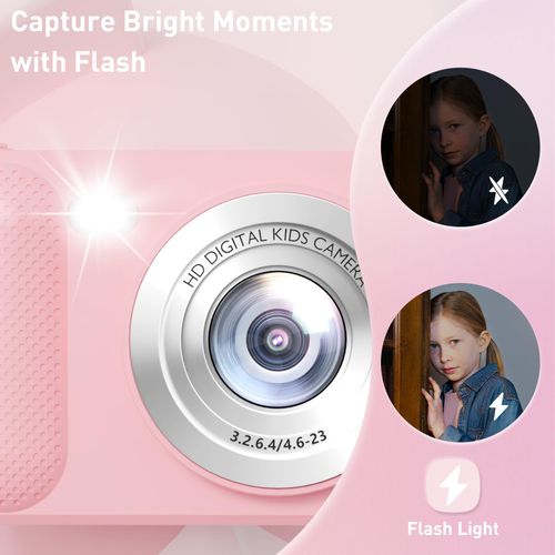 Camera Selfie 1080P HD Video Dual Lens, 48MP Digital Point and Shoot Cameras with 8X Zoom, Fill Light &64GB SD Card, Vintage Compact Small Camera for Boys Girls Kids (Pink)