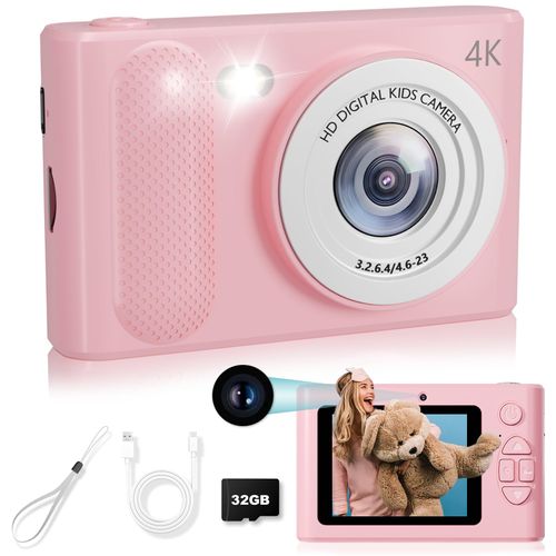 Camera Selfie 1080P HD Video Dual Lens, 48MP Digital Point and Shoot Cameras with 8X Zoom, Fill Light &64GB SD Card, Vintage Compact Small Camera for Boys Girls Kids (Pink)