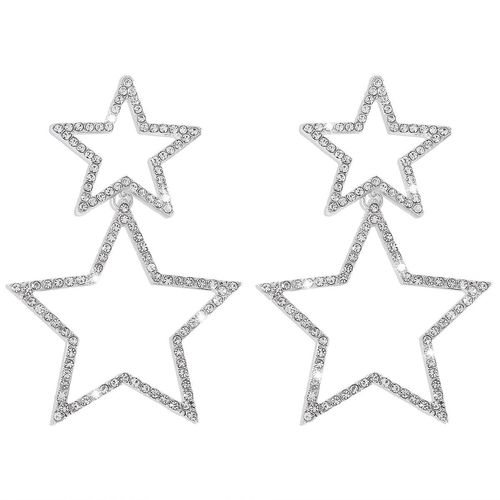 Fashionable accessories, elegant and shiny water diamond double star earrings, fashionable European and American women's pendant earrings