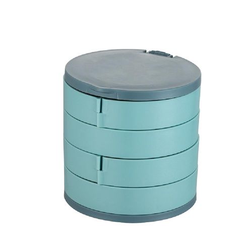 Jewelry Organizer Box with 4-Layer Rotating Case for Women's Cosmetics and Home Storage, 3.937 x 3.937 Inches - Ideal Gift for Ladies, Mothers, and Girls (Blue)