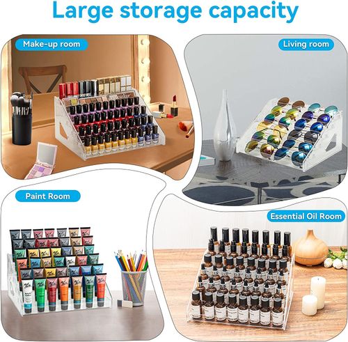 Nail Polish Organizer 72 Bottles of 6 Layers Sunglass Organizer Acrylic Display Rack Eyeglasses Storage Essential Oils Holder Makeup Organizer No Tool Needed Assembly, Clear
