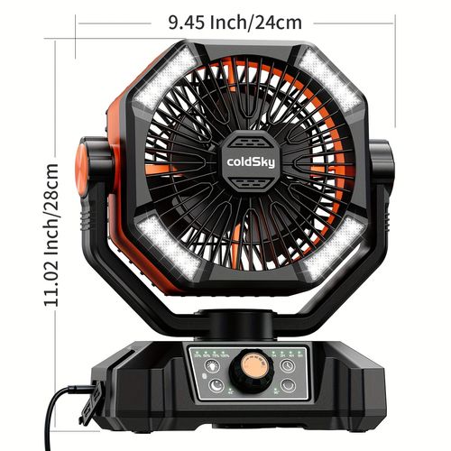 20000mAh Battery Powered Camping Fan - Dual Motor, 8-Speed With Remote Control & 4 LED Lanterns, Portable Outdoor Fan With Hook For Tent, Power Outage, Construction Site