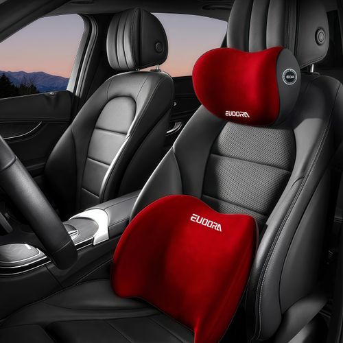 Car Headrest and Lumbar Support Set | Comfortable Upgrade for Autumn and Winter | Ergonomic Fit Design | High-Density Foam Filling | Comfortable for Long-Distance Driving | Includes 1 Headrest + 1 Lumbar Support