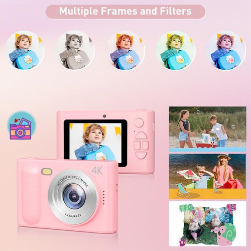 Camera Selfie 1080P HD Video Dual Lens, 48MP Digital Point and Shoot Cameras with 8X Zoom, Fill Light &64GB SD Card, Vintage Compact Small Camera for Boys Girls Kids (Pink)