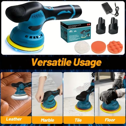 Cordless car polisher, car polishing kit, with battery, 8-speed adjustable, maximum speed 5000 RPM, 5-inch polishing pad with button, suitable for car detailing and scratch removal