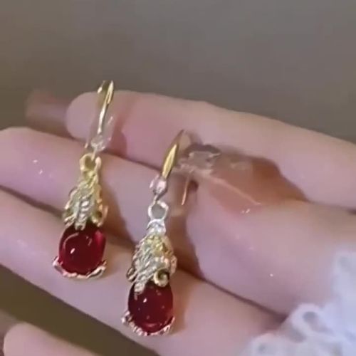 Retro Pixiu earrings for women, high-end light luxury temperament red drop earrings, popular fortune-enhancing ear accessories.