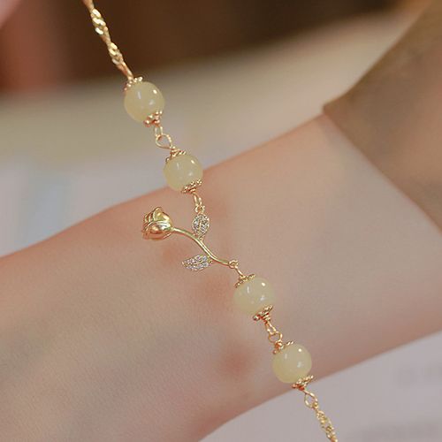 Light luxury tulip flower imitation jade bead charm bracelet women's ins new korean fashion rabbit flower bracelet jewelry