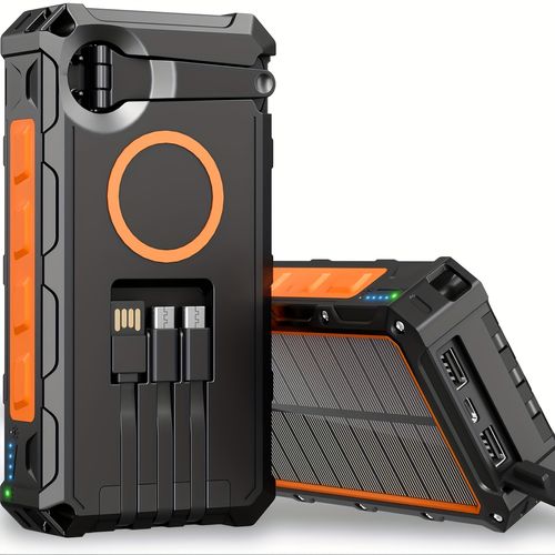 20000Mah Solar Power Bank, Mobile Phone Charger for Camping, External Battery for Smartphones, Compatible with Iphone, Samsung, Android, Features 2 USB Ports And LED Flashlights with Compass for Outdoor Use