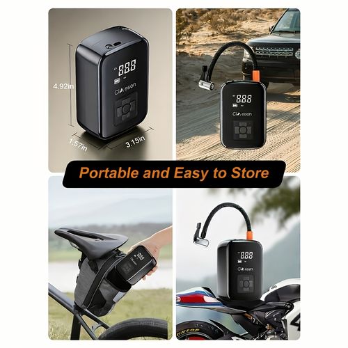 Portable Tire Inflator with Digital Pressure Gauge And LED Light Suitable for Family Travel And Sports Compatible with USB-C Equipment Portable Tire Inflator Fashionable Design DUrable Structure Lightweight Design Of Garage Tools Rechargeable Battery