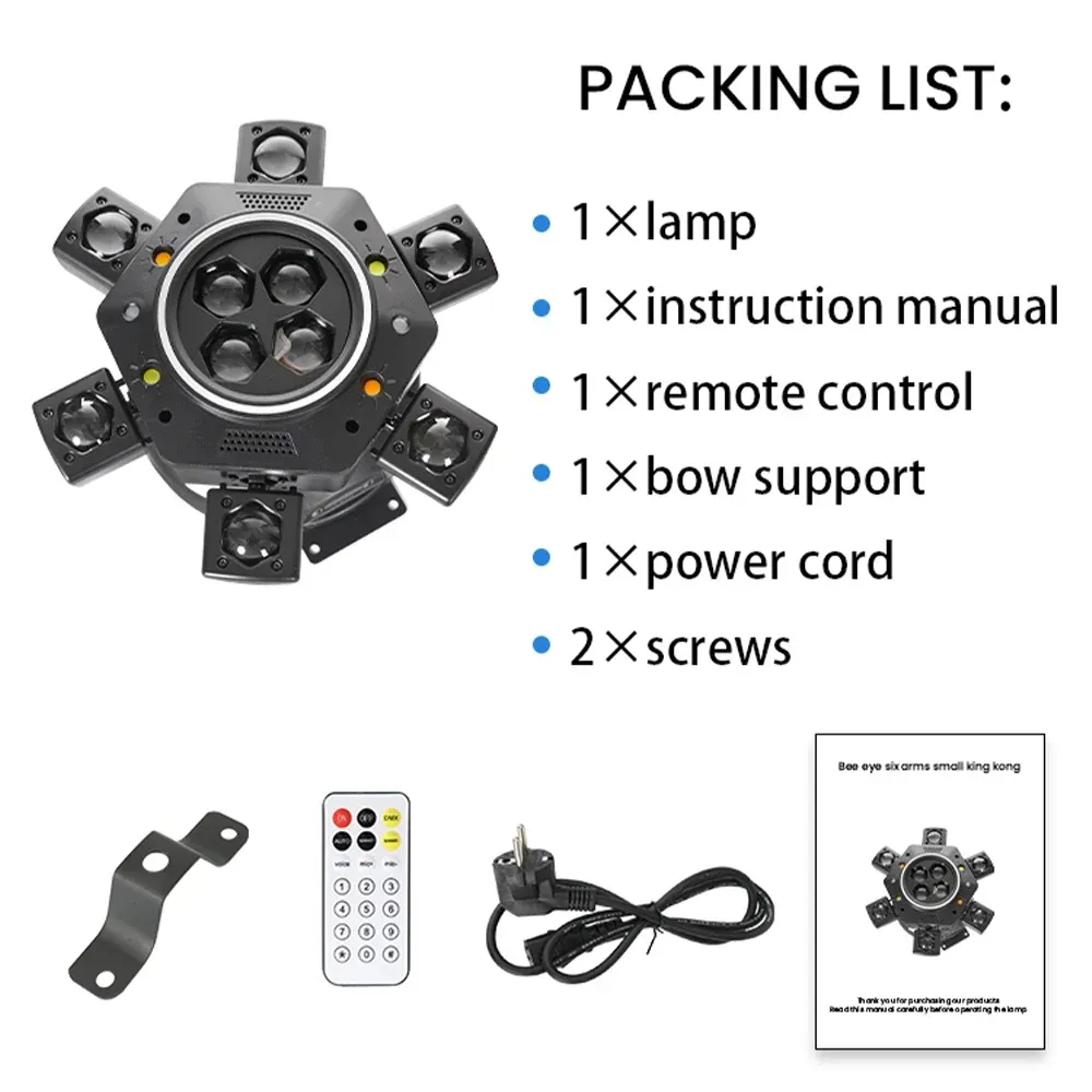 Remote control 6-arm shaking DJ light party LED beam light rotating stage effect light
