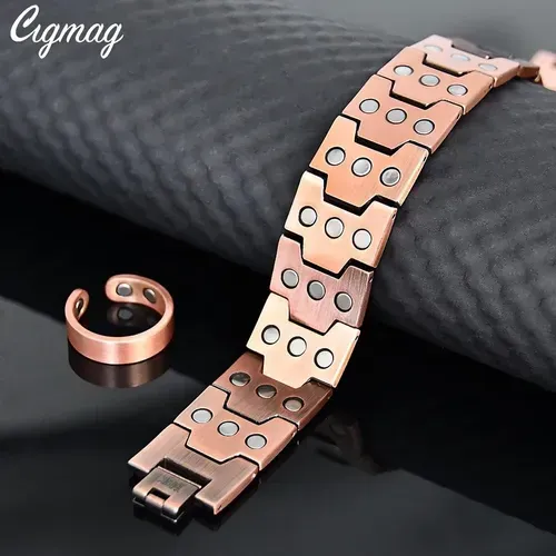 Man's Newly Upgraded Bronze Magnetic Bracelet & Ring Set for powerful man