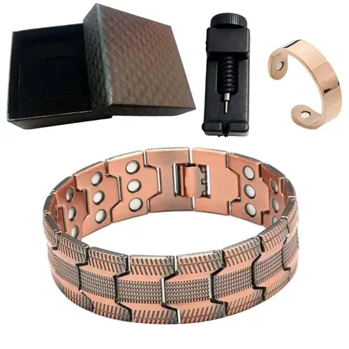 Man's Newly Upgraded Bronze Magnetic Bracelet & Ring Set for powerful man