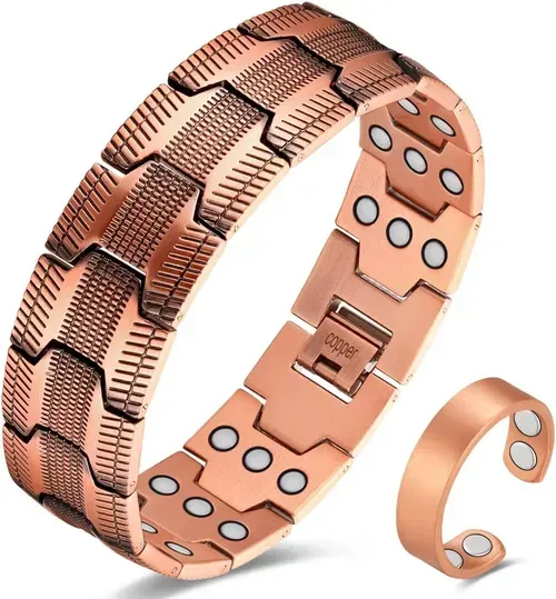 Man's Newly Upgraded Bronze Magnetic Bracelet & Ring Set for powerful man