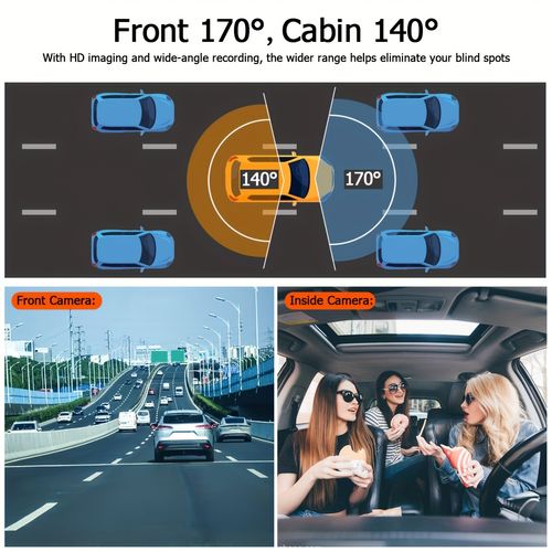 Dash Cam Front And Inside, Front Camera 1080P And Inside Camera 720P Recording Car DVR Cam with 170° Wide Angle, Night Vision, Small Dash Camera for Cars, 24H Parking Monitor, Loop Recording, G-Sensor, Without SD Card