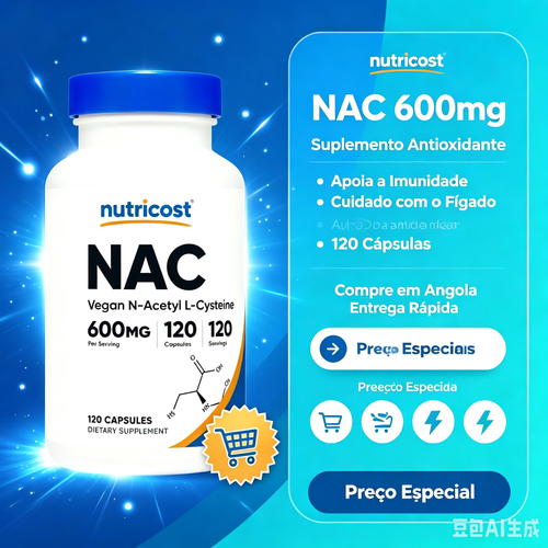 Cápsulas de suplemento de N-acetil L-cisteína (NAC) da Nutricost