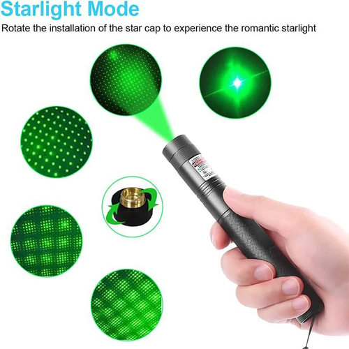 Long Range Tactical Green Laser Pointer - Rechargeable Flashlight with Adjustable Star Cap - Cat Toys and Outdoor Use