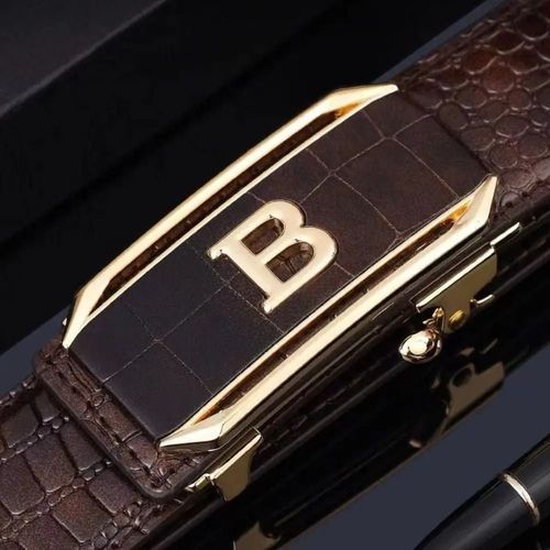 Coffee Leather Belt ,Luxury Crocodile Pattern Automatic Buckle