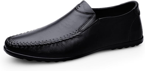 Mens Loafers Shoe Round Toe Vegan Leather Solid Color Loafer Shoes Slip Resistant Flexible Flat Heel Outdoor Slip-on