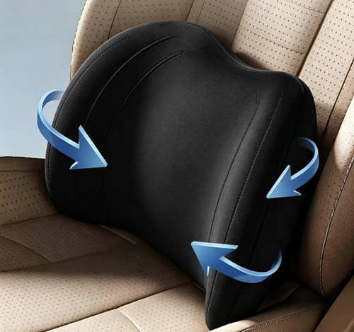 Car Headrest & Lumbar Support Cushion, Ergonomic Memory Foam Car Neck Back Support Removable Cover, Universal Breathable Lumbar Cushion Headrest Pillow with Adjusatble Strap (Black)