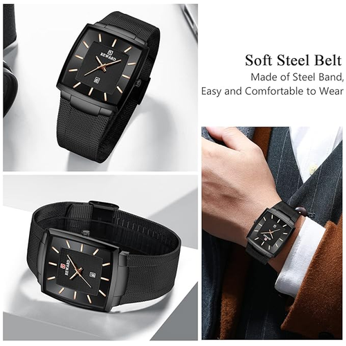Men's Watches Casual Analog Quartz Watch with Stainless Steel Mesh Band Ultra-Thin Minimalist Dial Wrist Watch Business Watch for Men