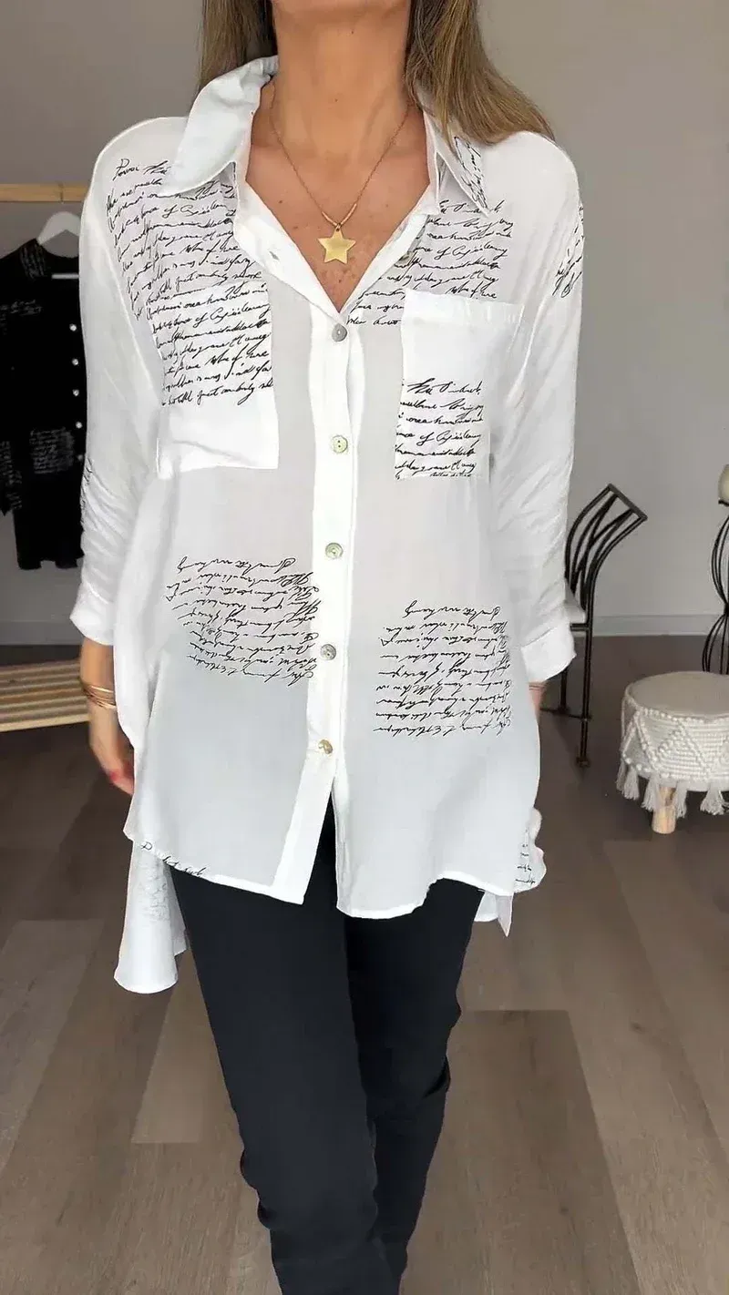 New Arrival - Stylish Letter Print Collared Shirt