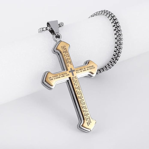Fashion Punk Men's Stainless Steel Cross Pendant Christian Bible Psalm Necklace Amulet Jewelry Accessories Fashion Accessories Creative Gift